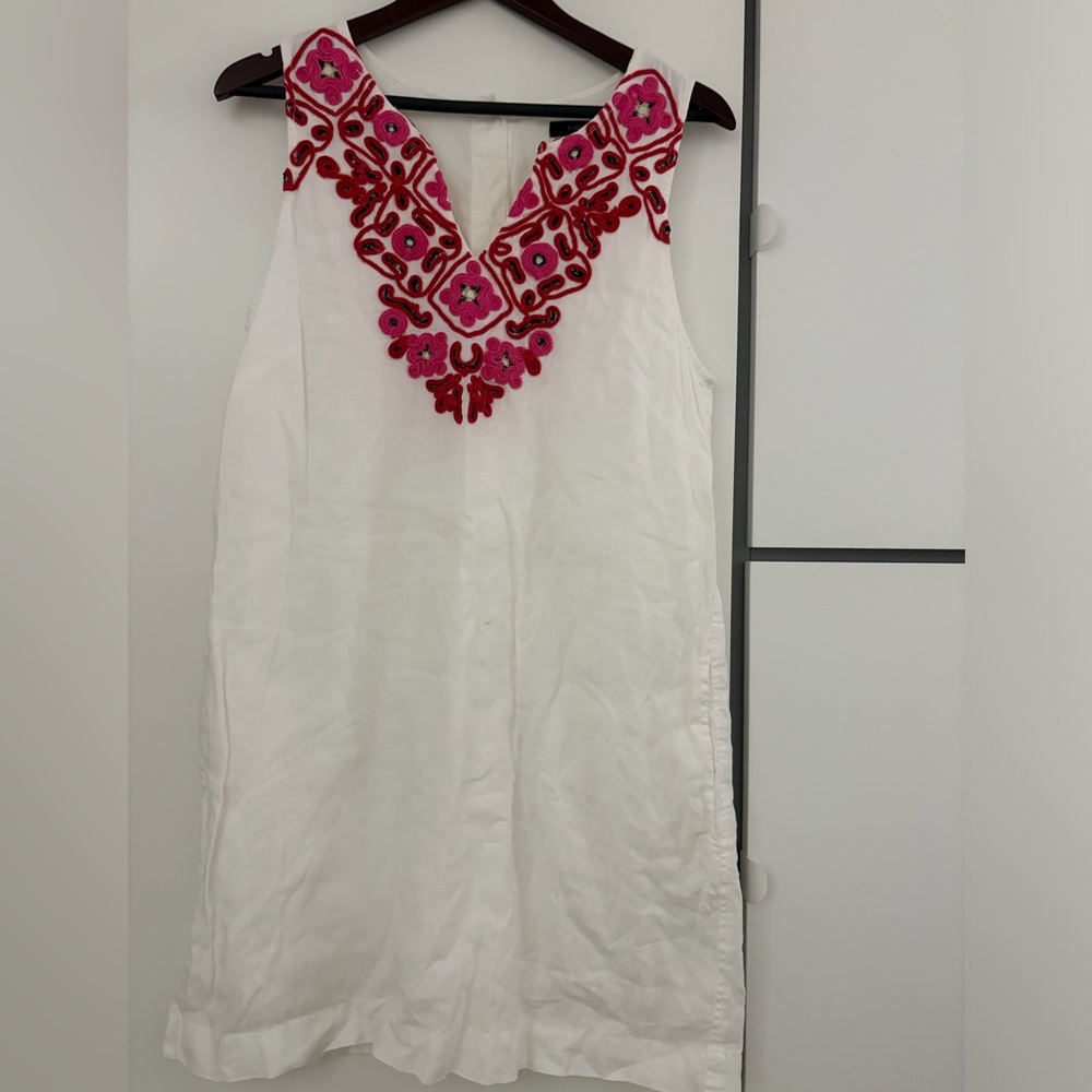 J. Crew White Sleeveless Tunic with Pink & Red Embroidery